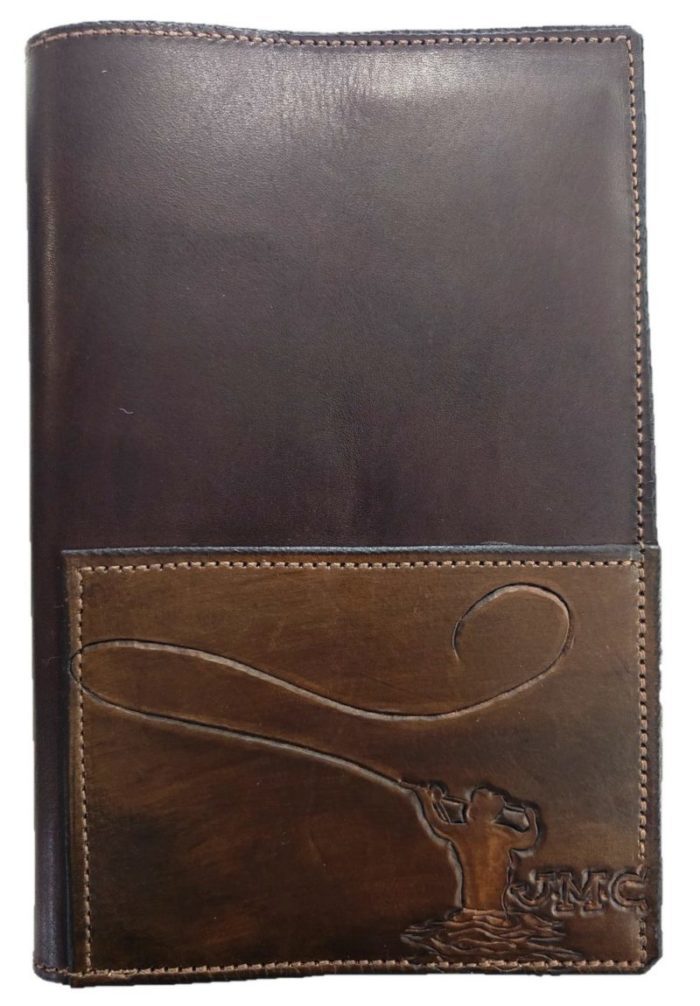 Hancarved A5 Leather Journal Cover Fly Fisherman - Simon Martin Whips