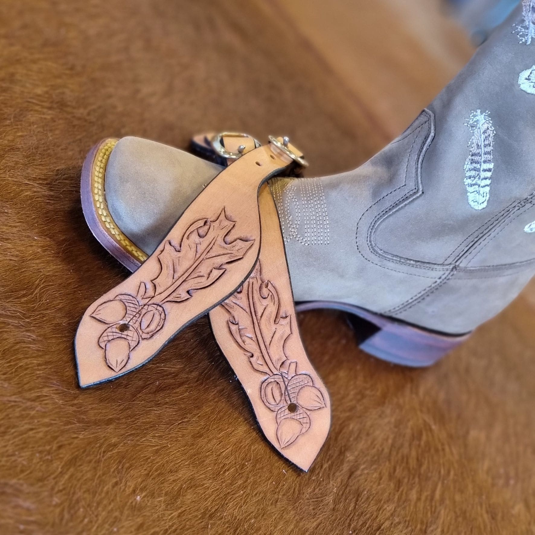 Handcarved Leather Spur Straps - Image 2