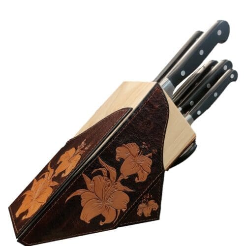 Avanti 9pc Carved Leather Knife Block