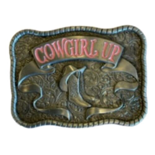Belt Buckle Cowgirl Up with Boots Rectangle