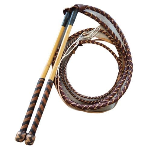 PAIR Latigo Stockwhips - Brandy/Saddle Tan Handles