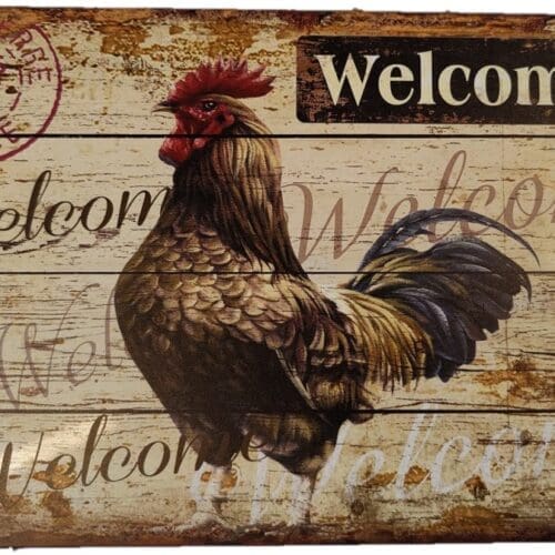 Tin Sign Welcome Rooster