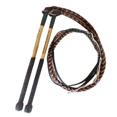 Matched Pair Latigo Stockwhips - Dk Brown Handled