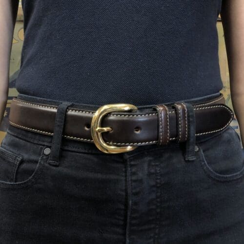 Stitched Leather Dress Belt "Wings"